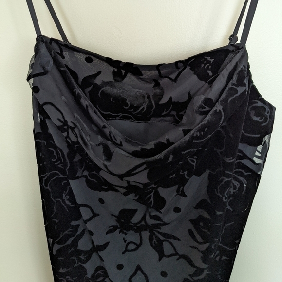 PARKER floral velvet burnout black Mini dress cowl neck 4 small - Picture 4 of 13